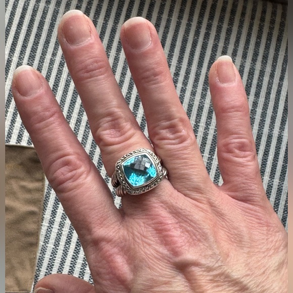 David Yurman Albion Ring Sterling Silver with Blue Topaz and Diamonds, 11mm - Picture 4 of 15